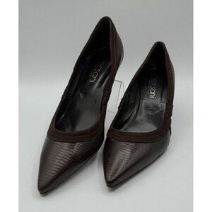 Versani Women's Brown Leather Croc with Suede Trim Heels Size 9.5 B